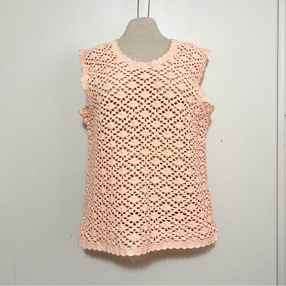 Vintage Crotchet Peach Sleeveless Top M